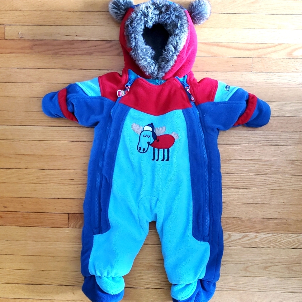 Cozy Blue & Red Fleece Baby Snowsuit with Hood